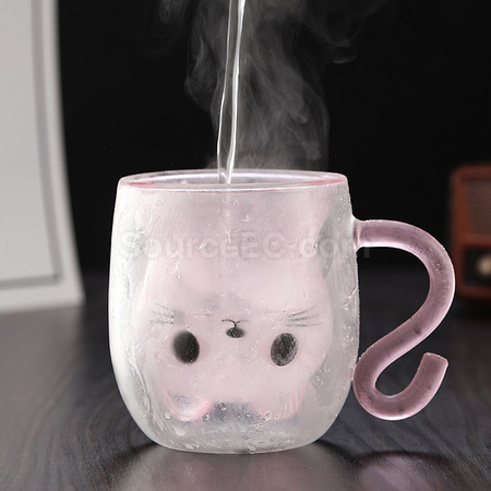 禮品訂造貓咪雙層玻璃杯紀念品