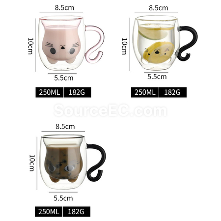 禮品訂造貓咪雙層玻璃杯紀念品
