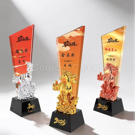 禮品訂造馬年水晶獎座紀念品