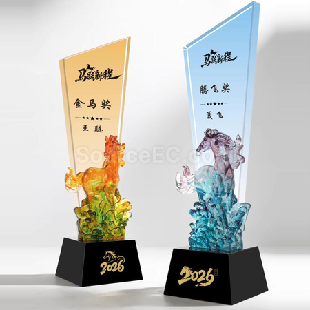 禮品訂造馬年水晶獎座紀念品