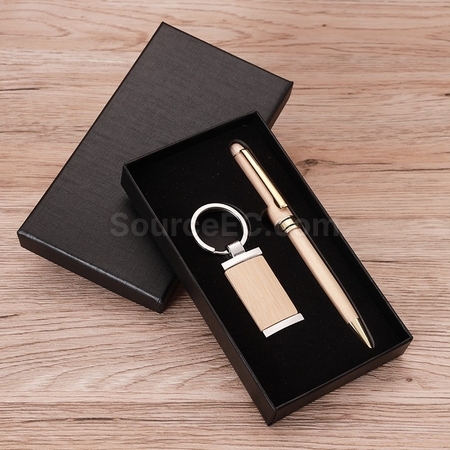 禮品訂造木質鑰匙扣名片夾筆套裝紀念品
