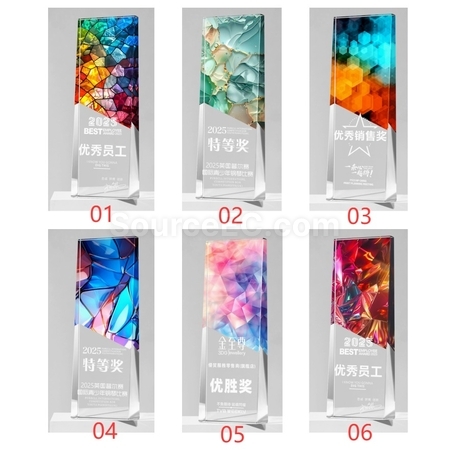 禮品訂造復古鐳射炫彩水晶獎座紀念品