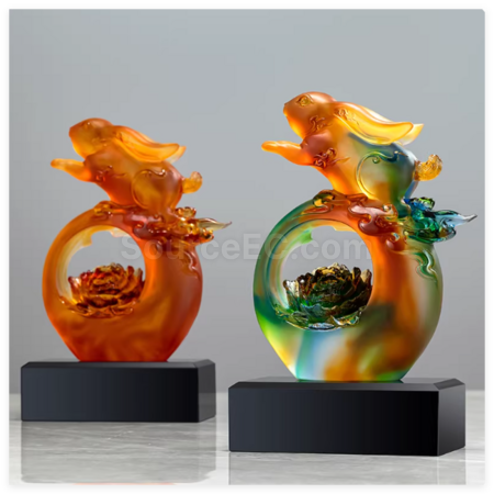 禮品訂造創意古法琉璃玉兔獎座紀念品