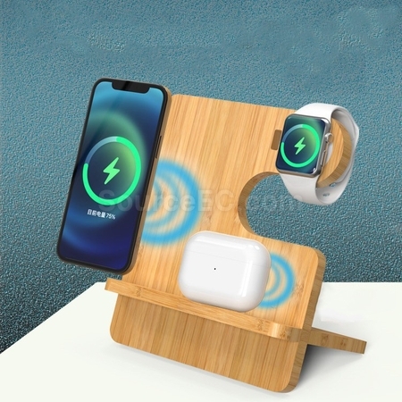 竹木三合一無線充電座