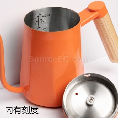 禮品訂造304不鏽鋼長嘴細口木柄防燙手沖壺紀念品