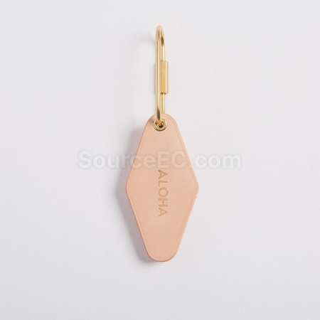 禮品訂造雙面菱形PU皮革黃銅鑰匙扣紀念品