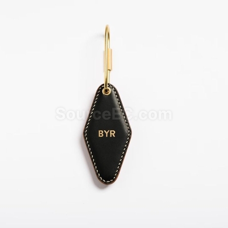 禮品訂造雙面菱形PU皮革黃銅鑰匙扣紀念品