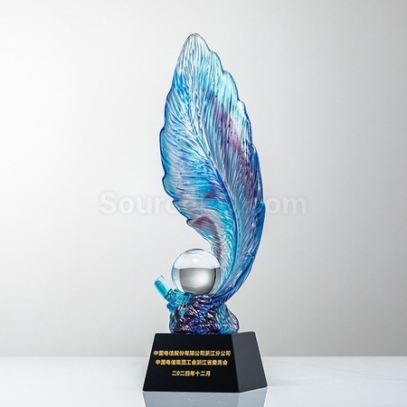 禮品訂造羽毛琉璃水晶獎杯紀念品