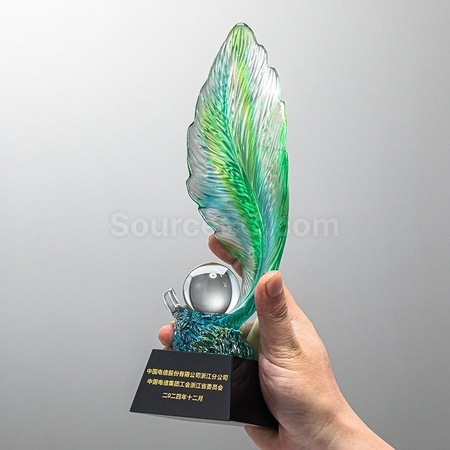 禮品訂造羽毛琉璃水晶獎杯紀念品