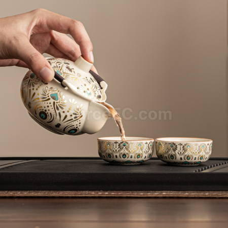 禮品訂造敦煌風翎陶瓷旅行茶具套裝紀念品