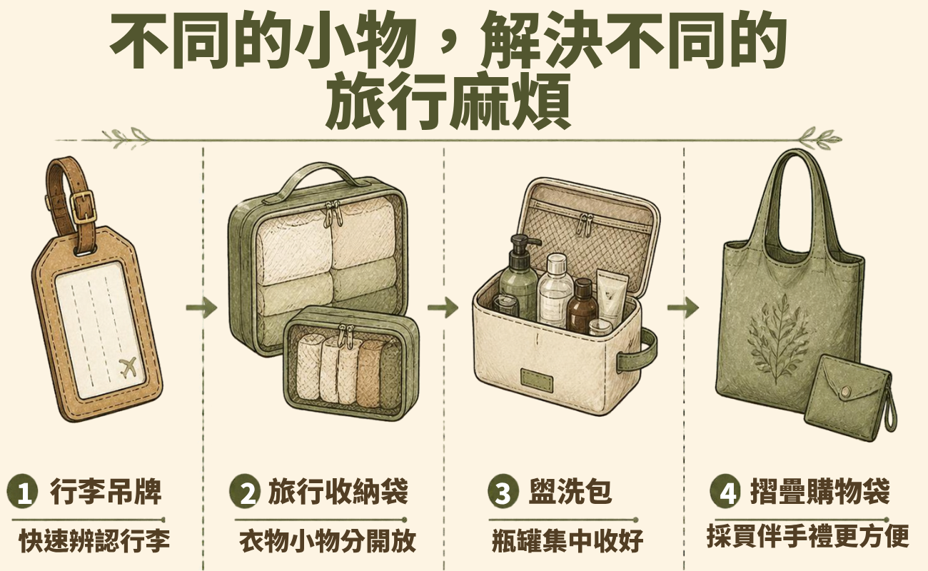 旅行用品、企業禮品、客製化禮品、旅行收納袋、行李吊牌、盥洗包、折疊購物袋