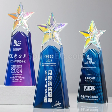 禮品訂造炫彩水晶獎座紀念品