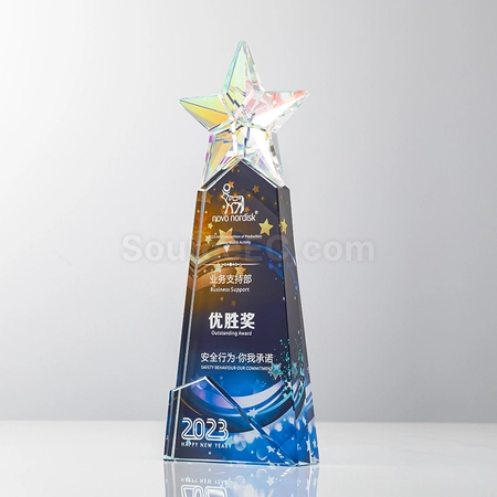 禮品訂造炫彩水晶獎座紀念品